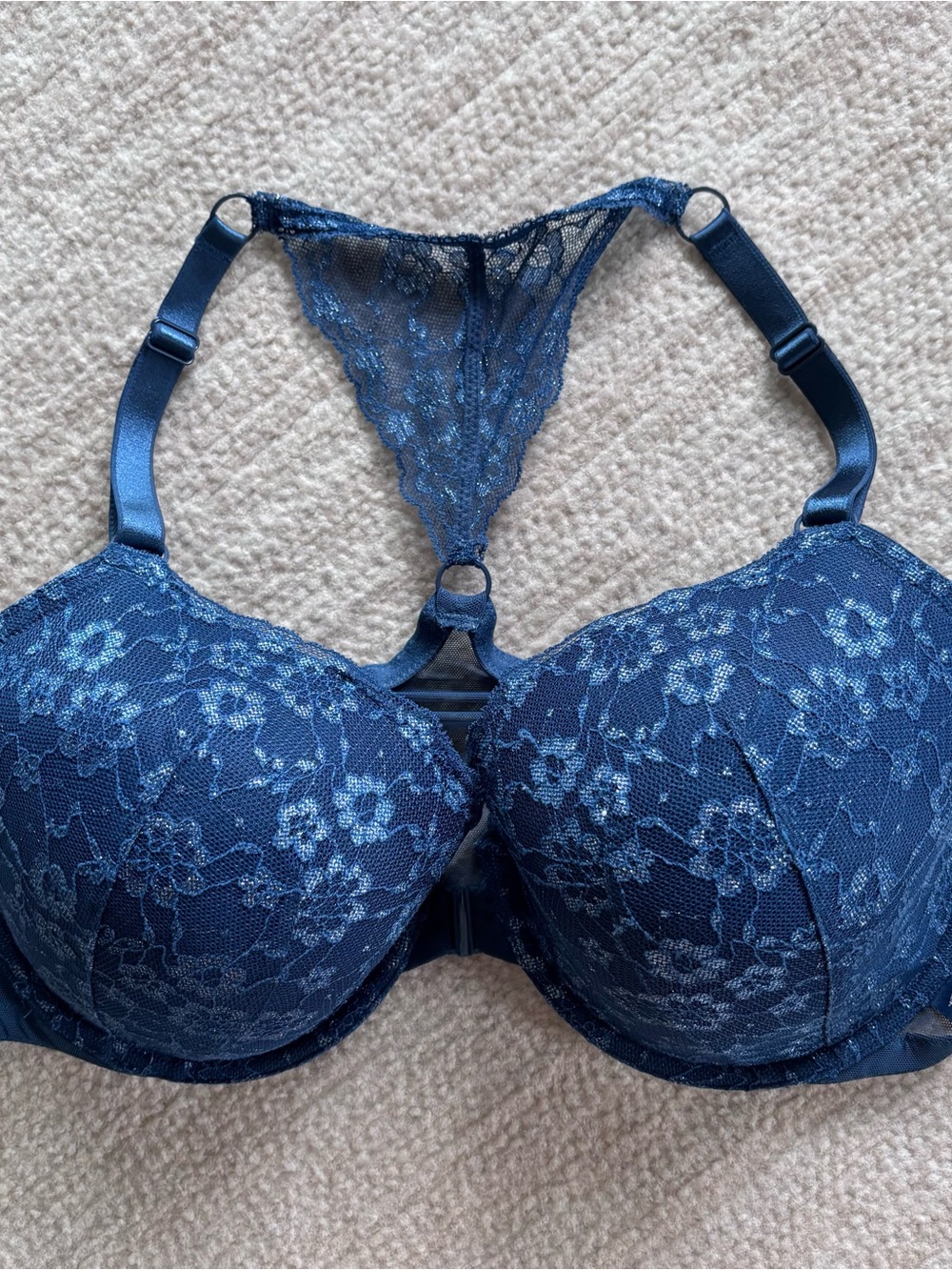 Victoria's Secret Navy Lace Racerback Push-Up Bra Front Clasp